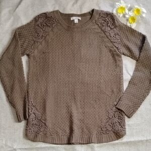 Cb Established 1962 Crochet Detail Knit Sweater in Taupe NWT